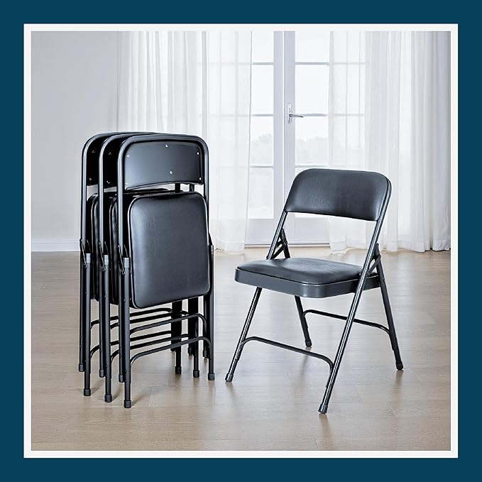OEF Furnishings OEF1200 Series Premium Heavy Duty Vinyl Padded Folding Chairs, Commercial Grade 500 lb Capacity (4-Pack, Midnight Blue)