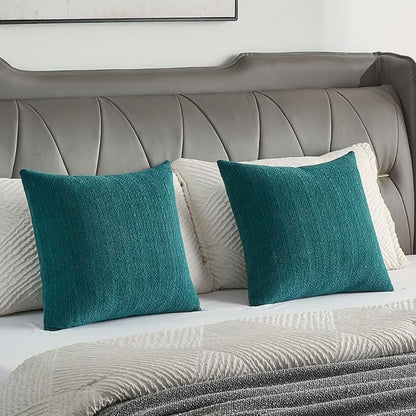 FUTEI Teal Chenille Throw Pillow Covers 16x16 Inch Set of 2,Soft Striped & Diamond Textured Cushion Cases,Modern Home Decor for Couch Living Room