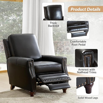 HULALA HOME Genuine Leather Recliner Chair Set of 2, Push Back Recliner Armchair with Thick Seat and Backrest(Black)