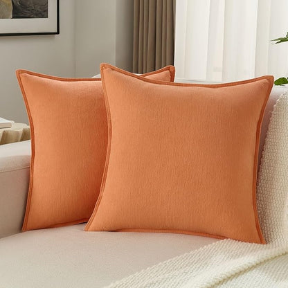 FUTEI Orange Chenille Throw Pillow Covers 16x16 Inch Set of 2,Edges Double-Stitched Cushion Cases,Modern Home Decor for Couch Living Room