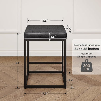 PHI VILLA Black Leather Counter Height Chairs, Barstools Set of 4, 24 inch Backless Bar stools for Kitchen Island
