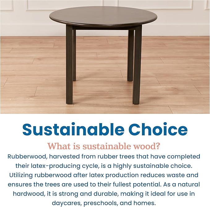 ECR4Kids 30in D Round Hardwood Table with 22in Legs, Kids Furniture, Grey Wash
