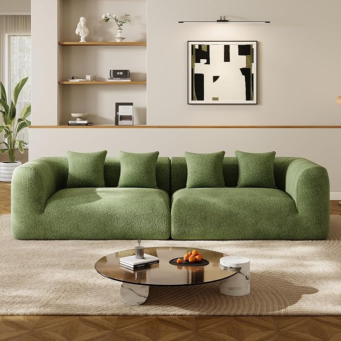120'' Oversized Sectional Couches for Living Room Boneless Modular Sectional Sofa Plush Chenille Cloud Modular Couch Modern Sectionals with Deep Seat, No Assembly Required, 4 Seater, Green
