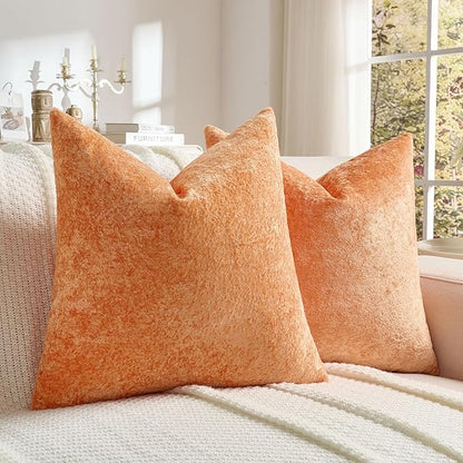 FUTEI Orange Flannel Throw Pillow Covers 26x26 Inch Set of 2,Soft Dimensional Textured Euro Pillow Shams,Modern Home Decor for Couch Living Room