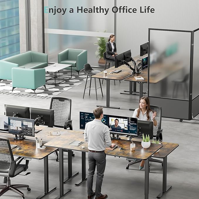 Dual Motor Electric Standing Desk with One Piece Desktop, 48 x 24 Inch Adjustable Height Sit to Stand Up Desk for Home Office, Work & Study, White Frame & Black Desktop (2 Packages)