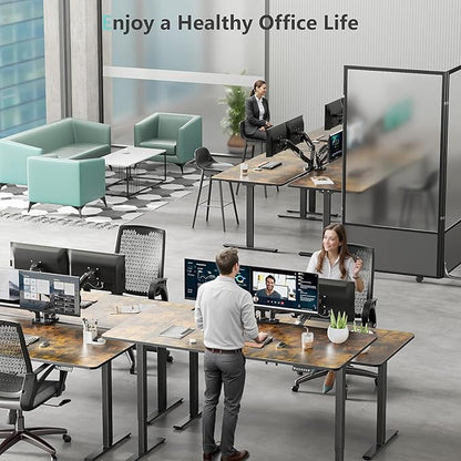 Dual Motor Electric Standing Desk with One Piece Desktop, 48 x 24 Inch Adjustable Height Sit to Stand Up Desk for Home Office, Work & Study, White Frame & Brown Desktop (2 Packages)