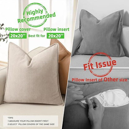 ZWJD Beige Pillow Covers 20x20 Set of 2 Chenille Throw Pillow Covers with Elegant Design Soft and Luxurious Decorative Throw Pillows for Couch, Bed, and Home Decor