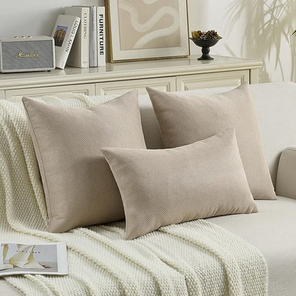 FUTEI Oatmeal Chenille Throw Pillow Covers 16x16 Inch Set of 2,Soft Wide Chevron Textured Cushion Case,Farmhouse Home Decor for Couch Bed Living Room
