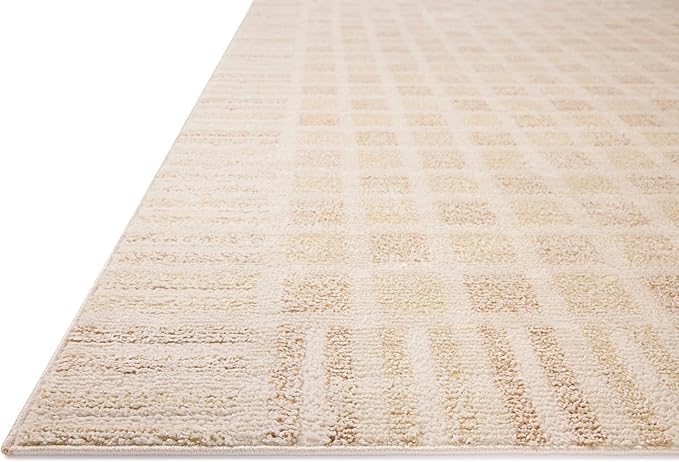 Loloi Chris Loves Julia Calvin Collection CLV-03 Bone/Natural 11'-6" x 15'-7" Area Rug Checkered Neutral Soft Living Room Bedroom Carpet
