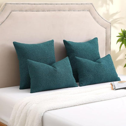 FUTEI Pack of 2 Teal Green Decorative Throw Pillow Covers 24x24 Inch Soft Cozy Solid Boucle Textured European Cushion Case,Modern Home Decor for Couch Bed Living Room