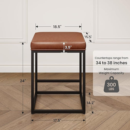 PHI VILLA Brown Bar Stools Set of 3-24 inch Counter Stools for Kitchen Island, Counter Height Bar stools