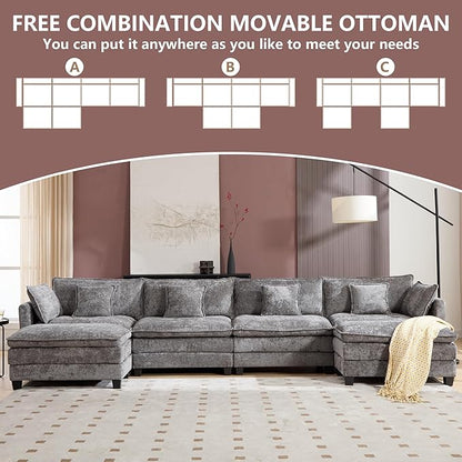 Plush Modular Cloud Sofa Set with Ottoman | L/U-Shaped Deep Seating Chenille Sectional for Family Living Room