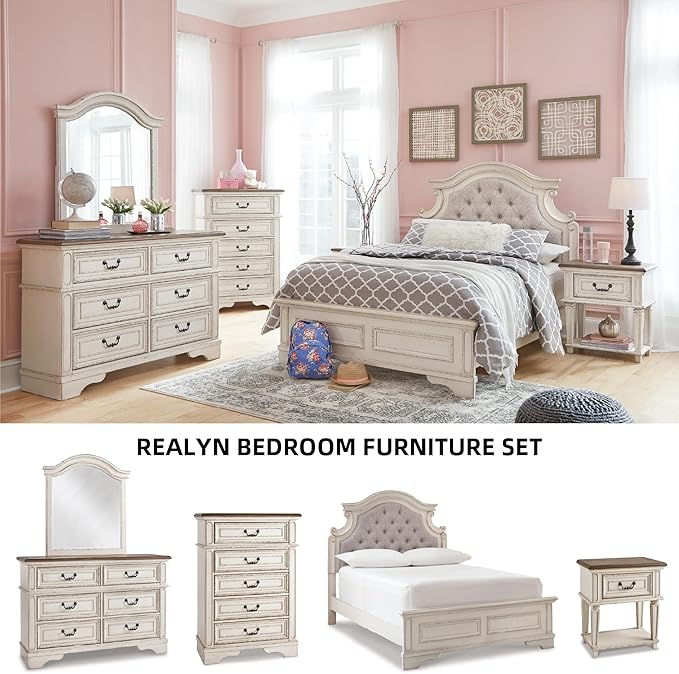 Signature Design by Ashley Realyn Vintage 5 Drawer Chest, White