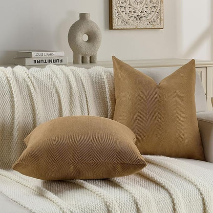 FUTEI Camel Chenille Throw Pillow Covers 26x26 Inch Set of 2,Soft Wide Chevron Textured Euro Pillow Shams,Farmhouse Home Decor for Couch Bed Living Room