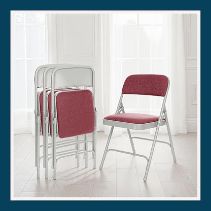 OEF Furnishings OEF2200 Series Heavy-Duty Premium Fabric Padded Upholstery Double-Hinged Folding Chairs (4-Pack, Crimson Red/Gray)