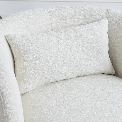KINWELL 34" Wide Sherpa Swivel Barrel Chair, No Assembly Round Boucle Upholstered Accent Chair Armchair Single Sofa Chair with Toss Pillow for Living Room and Bedroom, Beige