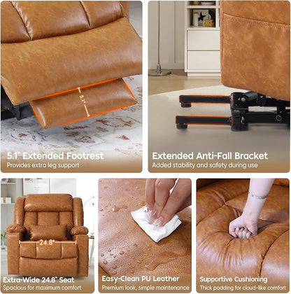 ABCASA Oversized Zero Gravity Power Lift Recliner Chair for Elderly Set of 2, Wide Dual Motor Recliners, Heat & Massage, Charging Ports, Cup Holders, Extended Footrest, PU Leather, Orange Brown