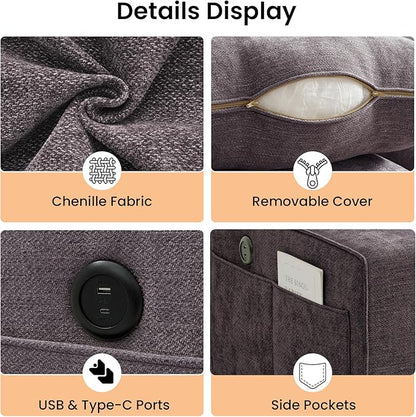 RISAR 100" L-Shaped Sofa with Chaise and Built-in Storage for Living Room, Couch with Chenille Fabric, Removable Cushion Covers & USB Type-C Ports (Dark Gray)