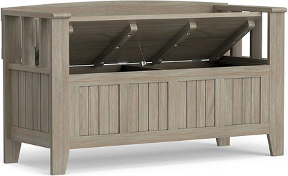 SIMPLIHOME Acadian Entryway Storage Bench - 48 inch Wide Solid Wood Hallway Seat in Distressed Grey, Transitional Bench for Entryway or Living Room with Lift-Up Lid and Spacious Storage
