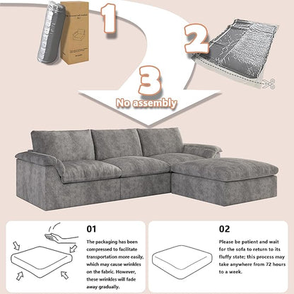 EASE MOOSE Boneless Modular Cloud Couch, U-Shaped Oversized Sectional Sofa for Living Room with Ottoman, Extra Large Movable Couches, 6-Deep-Seat Sofas for Bedroom, Apartment, Chenille (Grey)