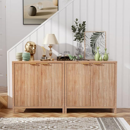 Sideboard Buffet Cabinet Set of 3, 31" Storage Cabinet with 2 Doors and Adjustable Shelves, Sideboard Console for Dinning Room, Kitchen and Living Room - Oak