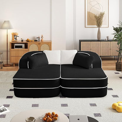 77.2" Oversized Double Lounge Chaise, Boneless Lounge Sofa Bed, Cloud Loveseat Sleeper Couch for Indoor Living Room, No Assembly Required, Teddy Fabric,Black
