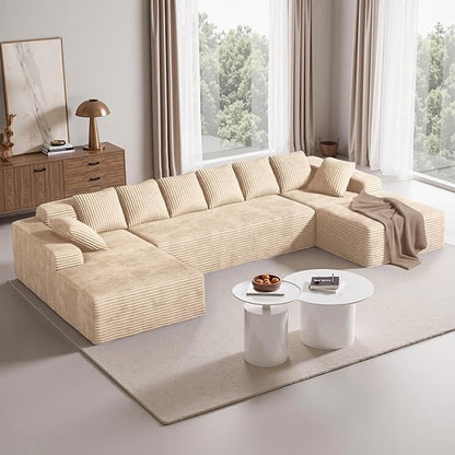 131'' U Shaped Sectional Couches with Chaise Lounge, No Assembly Required Deep Seat Modular Cloud Sofa for Living Room 1PCS, Bedroom(Khaki)