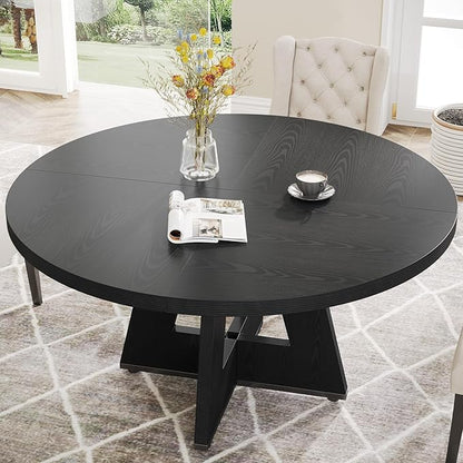 Tribesigns Farmhouse Dining Table, 47 Inch Round Dinner Table for 4 (Black)