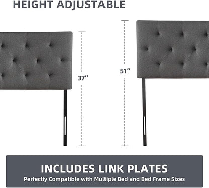 Linen Upholstered Headboard King Size, Modern Diamond Tufting Solid Wood Cali King Headboard Only, Adjustable Height from 37” to 51” Head Board, Bed Frame or Wall Mount Headboards, Dark Grey