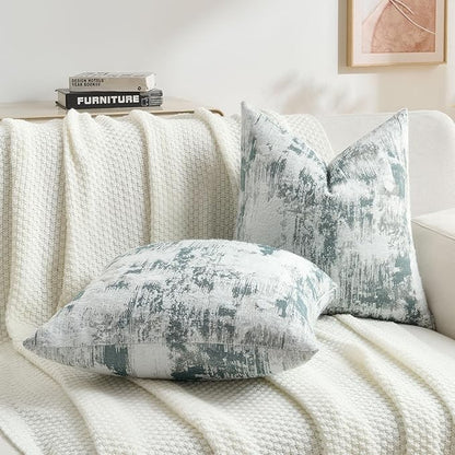 FUTEI Teal White Decorative Throw Pillow Covers 16x16 Inch Set of 2,Soft Faux Cashmere Jacquard - Textured & Cozy Cushion Case,Modern Home Decor for Couch Bed Living Room