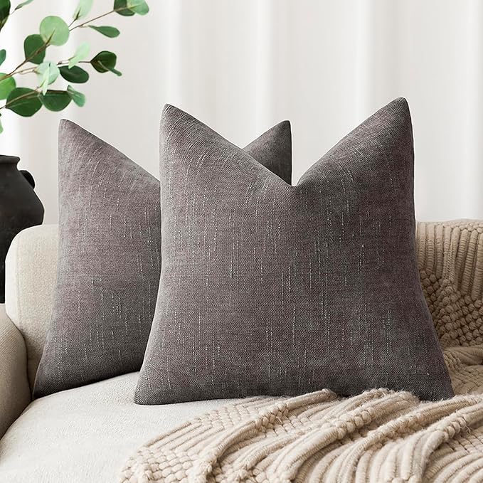 Foindtower Pack of 2 Soft Textured Throw Decorative Pillow Covers Square Accent Solid Cushion Cover Cozy Farmhouse Pillow Case with Zipper for Couch Sofa Bedroom Living Room 26x26 Inch, Charcoal