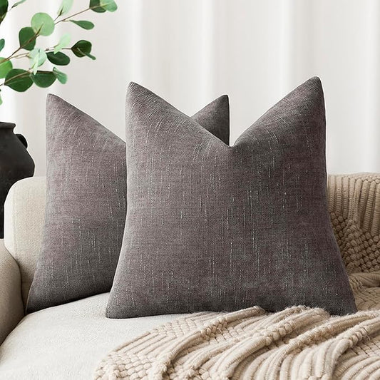 Foindtower Pack of 2 Soft Textured Throw Decorative Pillow Covers Square Accent Solid Cushion Cover Cozy Farmhouse Pillow Case with Zipper for Couch Sofa Bedroom Living Room 26x26 Inch, Charcoal