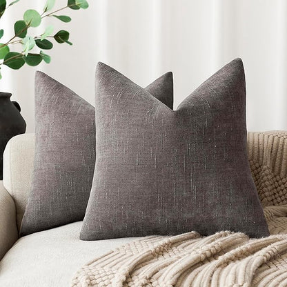 Foindtower Pack of 2 Soft Textured Throw Decorative Pillow Covers Square Accent Solid Cushion Cover Cozy Farmhouse Pillow Case with Zipper for Couch Sofa Bedroom Living Room 16x16 Inch, Charcoal