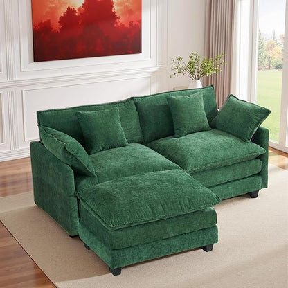 77" L Shaped Cloud Loveseat Sofa with Ottoman｜3-Seat Chenille Sectional Couch with 29.1" Deep Seat｜FSC Certified Solid Wood & Metal Frame｜Easy Assembly & 1YR Guarantee ｜for Living Room Apartment