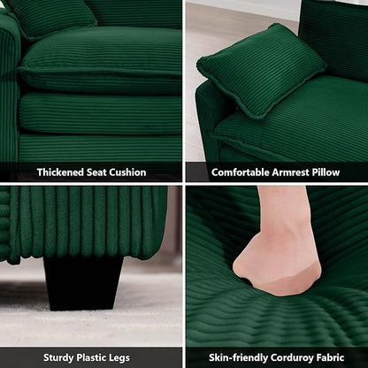 mikibama Luxury 2 Piece Sofa Set, 2 Pieces of Loveseat Couch, Modern Corduroy Comfy Cloud Couches Set for Living Room Office with 4 Armrest Pillows and 4 Toss Pillows, Green