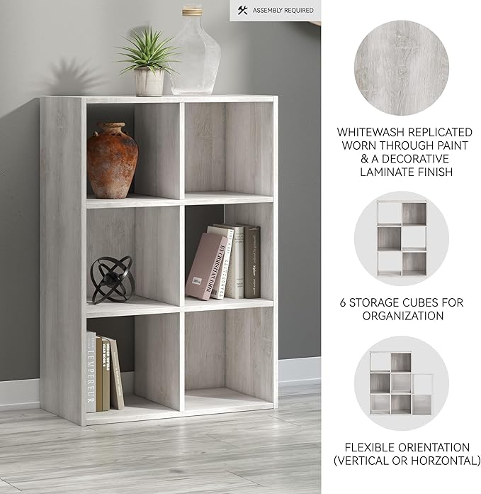 Signature Design by Ashley Paxberry Coastal 6 Cube Storage Organizer or Bookcase, Whitewash