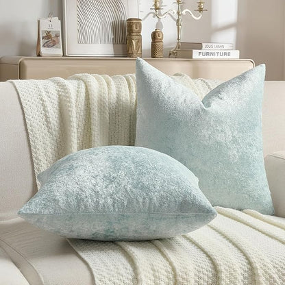 FUTEI Light Blue Flannel Throw Pillow Covers 18x18 Inch Set of 2,Soft Dimensional Textured Cushion Cases,Modern Home Decor for Couch Living Room