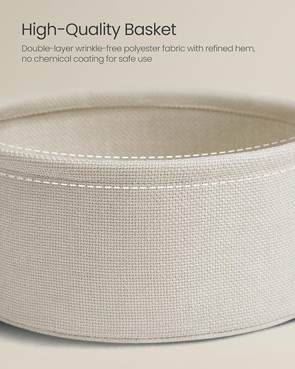 VASAGLE LILEA Collection - Side Table with Charging Station, Round End Table with Fabric Basket, Nightstand with USB Ports, for Living Room, Bedroom, Modern, Cream White ULET228N01