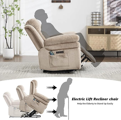 CANMOV Recliner Sofa Set, Oversize Power Lift Recliner Chair and Manual Loveseat with Overstuffed Armrest for Living Room,Bedroom Furniture,Office,1+2 Seat Light Brown