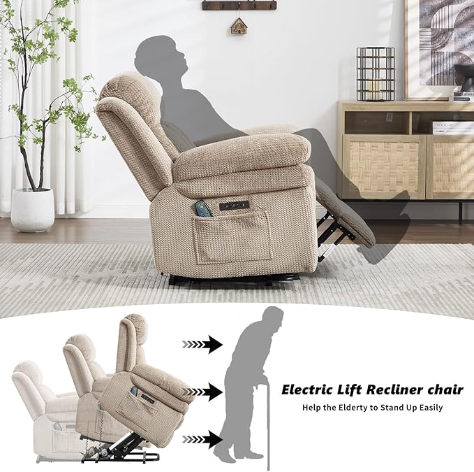 CANMOV Recliner Sofa Set, Oversize Power Lift Recliner Chair, Manual Loveseat and 3-Seat Sofa with Overstuffed Armrest for Living Room,Bedroom Furniture,Office,1+2+3 Seat Light Brown