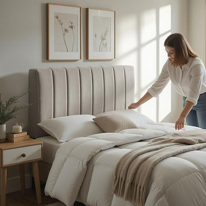 Nestl Upholstered Twin Headboard - Easy Assemble Channel Stitched Headboard Twin Size - Wall Mounted Headboards with 3D Soundproof Wall Panels Peel & Stick Floating Headboards, Silver