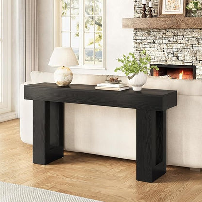 Little Tree 63-Inch Long Console Tables for Entryway, Large Sofa Table Behind Couch, Wooden Entry Foyer Hallway Table, Modern Console Sofa Tables for Living Room, Black