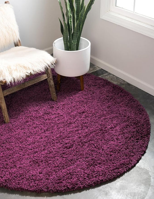 Unique Loom Solid Shag Collection Area Rug (3' 3" Round, Eggplant Purple)