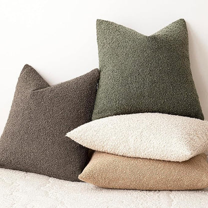 Foindtower Set of 2, Decorative Textured Boucle Throw Pillow Covers Accent Solid Pillow Cases Soft Cozy Couch Cushion Case for Chair Sofa Bedroom Living Room Home Decor 24x24 Inch Light Brown