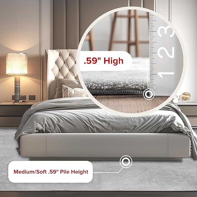 nuLOOM 5' x 8' Cozy Plush Area Rug, Machine Washable, Non-Slip, Soft Fluffy Shag Carpet for Living Room Bedroom Kids Room Nursery Home Decor, Loni Light Grey