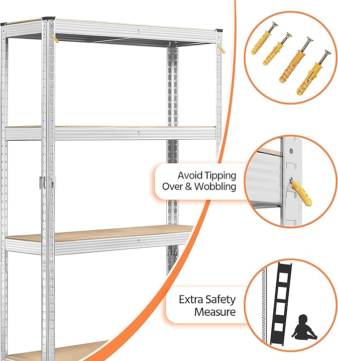 Yaheetech Standing Shelf Units, 5 Tier Storage Shelf, Heavy Duty Shelving, Adjustable Garage Shelves, Utility Rack Shelf Unit, Basement Warehouse Shed, 35.5″W× 12″D × 71″H - Silver