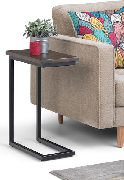 SIMPLIHOME Skyler 18-inch Wide Solid Mango/Metal Industrial C-Shaped End Table in Walnut Brown/Black for Living Room, Office, or Bedroom, Assembled