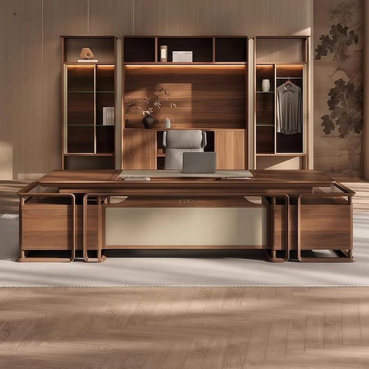 Executive Desk, 126.0 inch Executive Wood Desks L Shape Desk with Drawers with Drawers and Lockable Storage No Installation Required Without Display Racks and Bookshelves