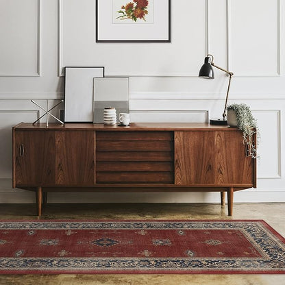 RUGGABLE Washable Vintage Area Rug – Verena Amber Red 10x14, Stain-Resistant, Non-Slip – Large Machine Washable Rugs for Living Room, Bedroom, Hallway, Entryway & Office–with Standard Pad