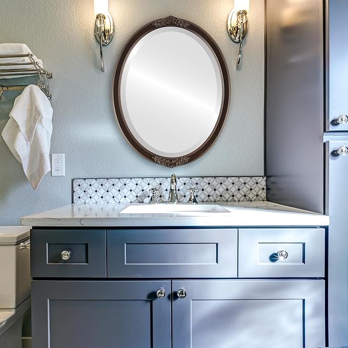 OVALCREST Oval Beveled Wall Mirror for Home Decor - Athena Style - Rubbed Bronze - 21" x 17" Outside Dimensions